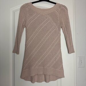New York & Company Women Cable Knit Powder Blush Pink High Low Tunic Sweater S